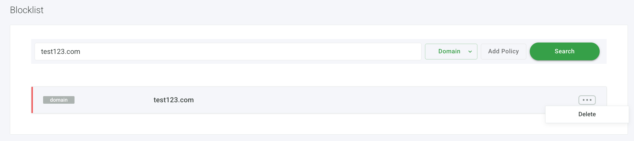 Removing an entry from the blocklist in the Domain Console