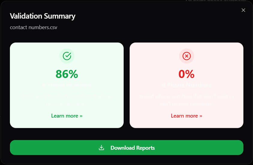 Bulk Phone Verification Summary Dark