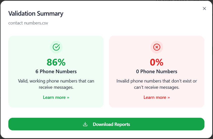 Bulk Phone Verification Summary Light
