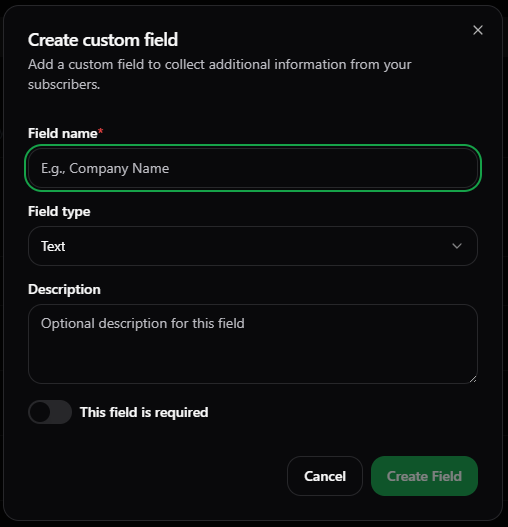 Create Custom Field Dialogbox Dark