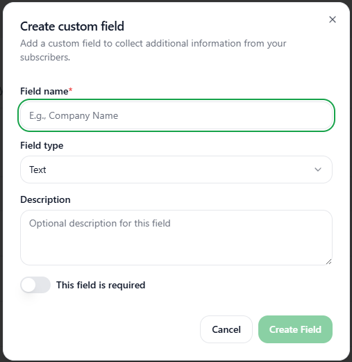 Create Custom Field Dialogbox Light