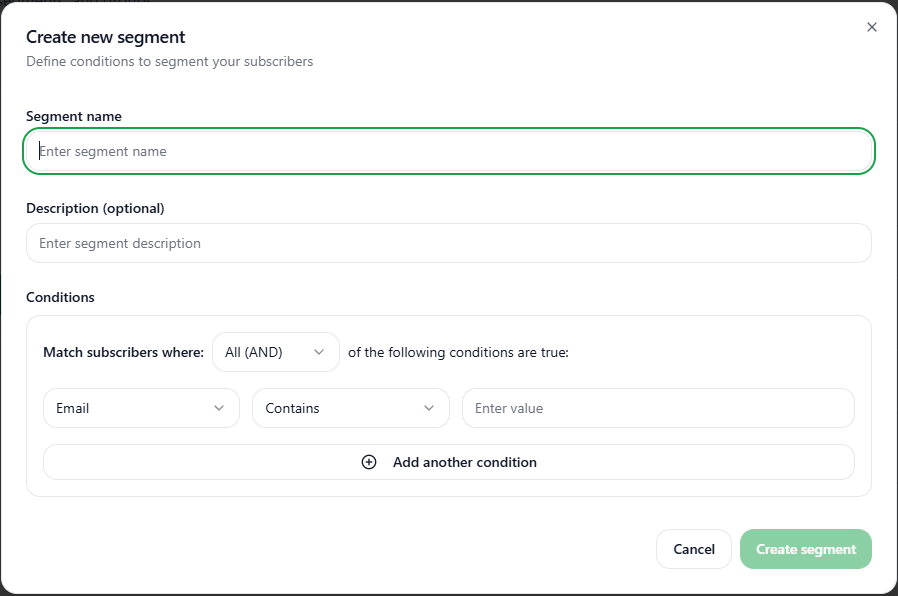 Create New Segment Dialogbox Light