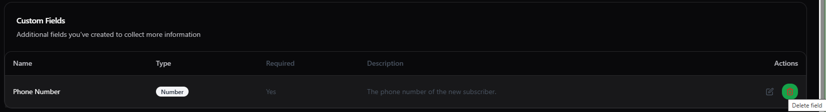 Delete Custom Field Dark