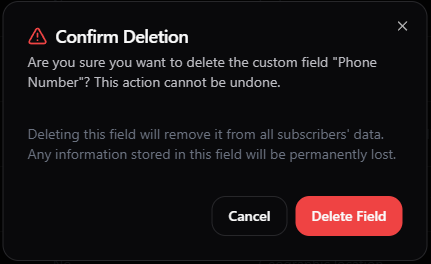 Delete Custom Field Dialogbox Dark