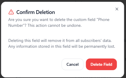Delete Custom Field Dialogbox Light