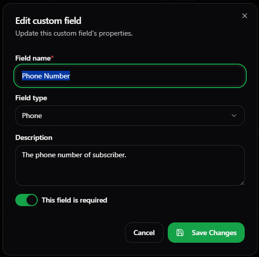 Edit Custom Field Dialogbox Dark