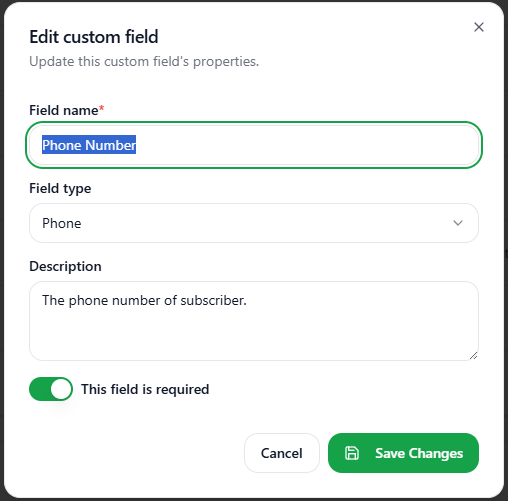 Edit Custom Field Dialogbox Light