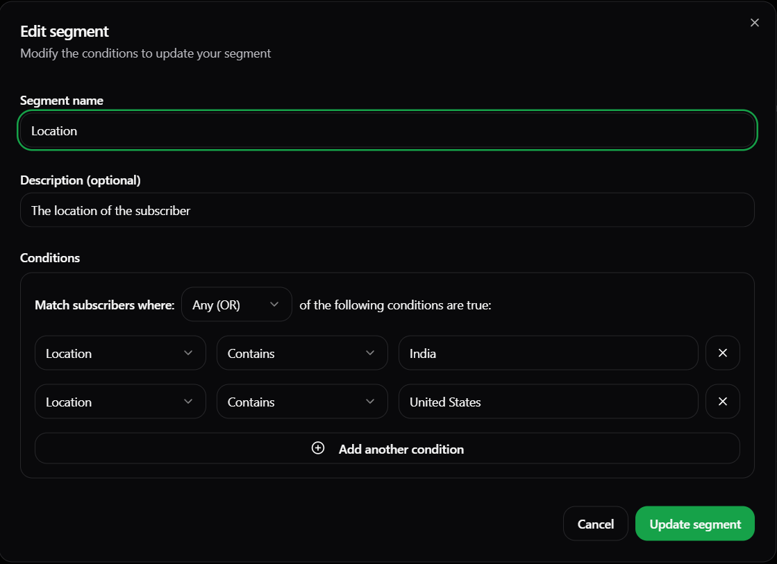 Edit Segment Dialogbox Dark