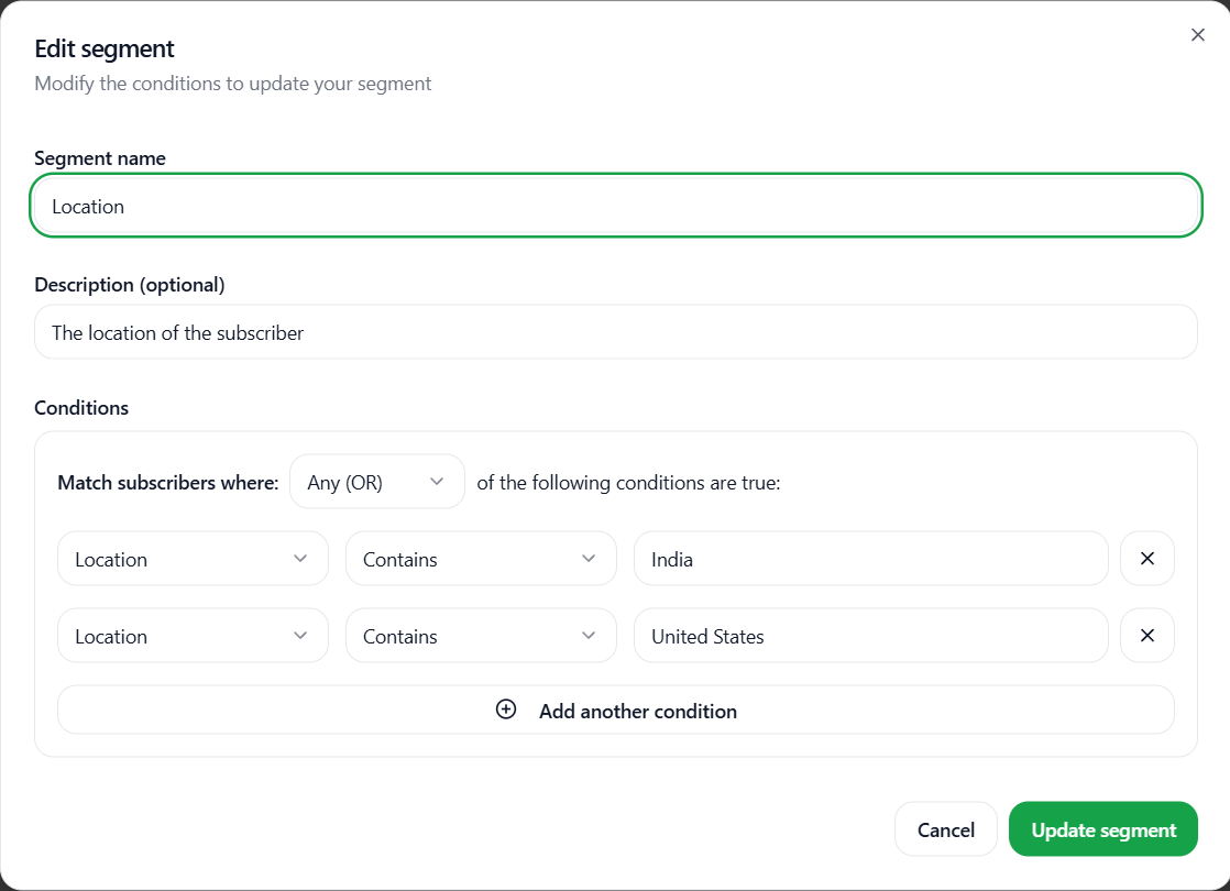Edit Segment Dialogbox Light