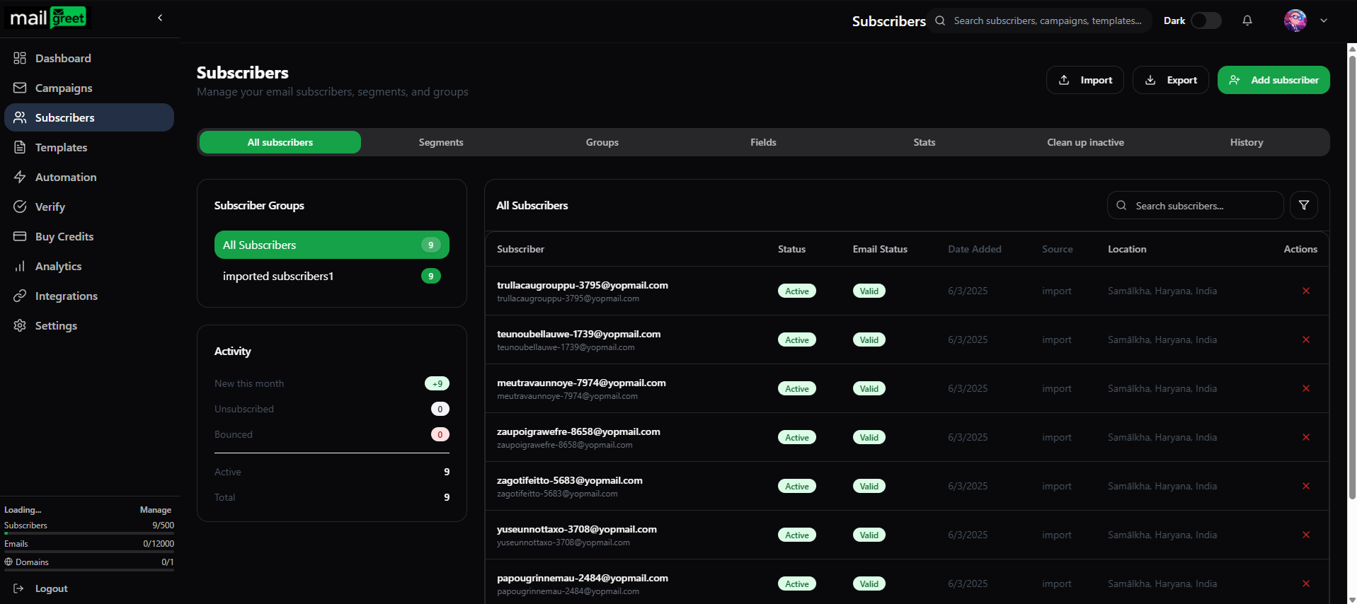 Imported Subscribers Dark
