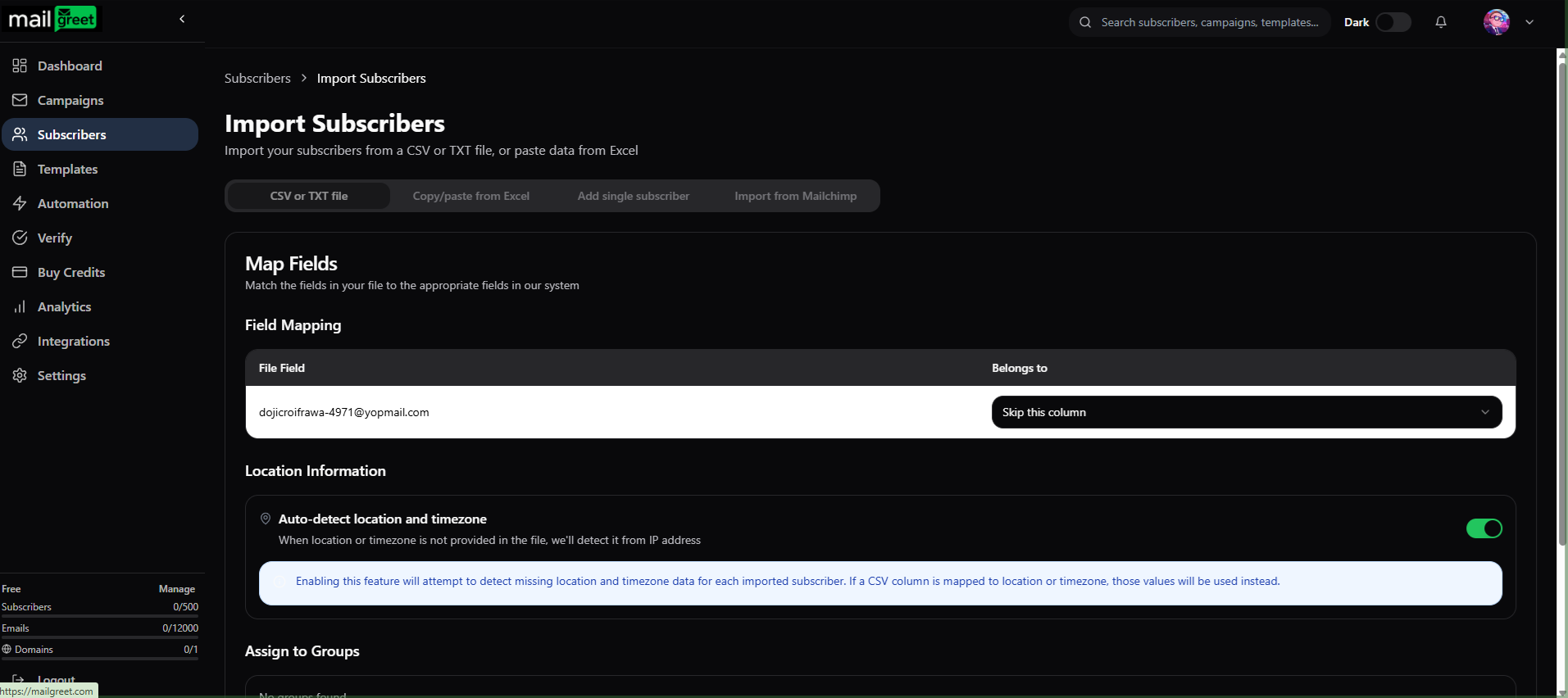 Map Fields Section Dark