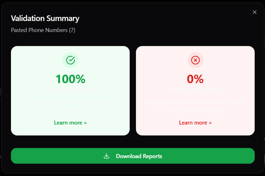 Pasted Phone Validation Summary Dark