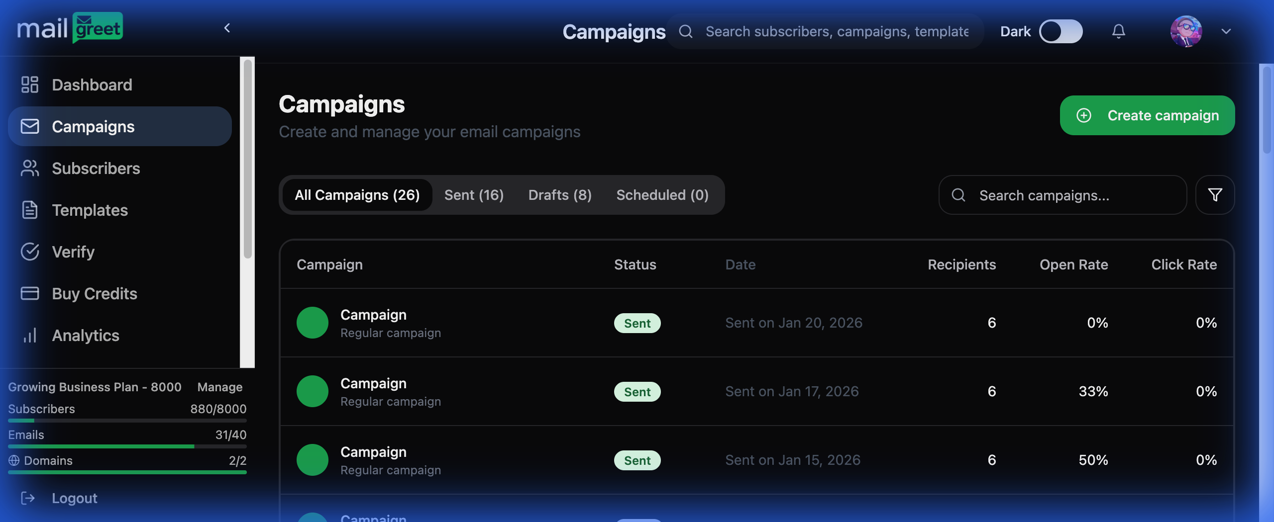 Campaigns Page