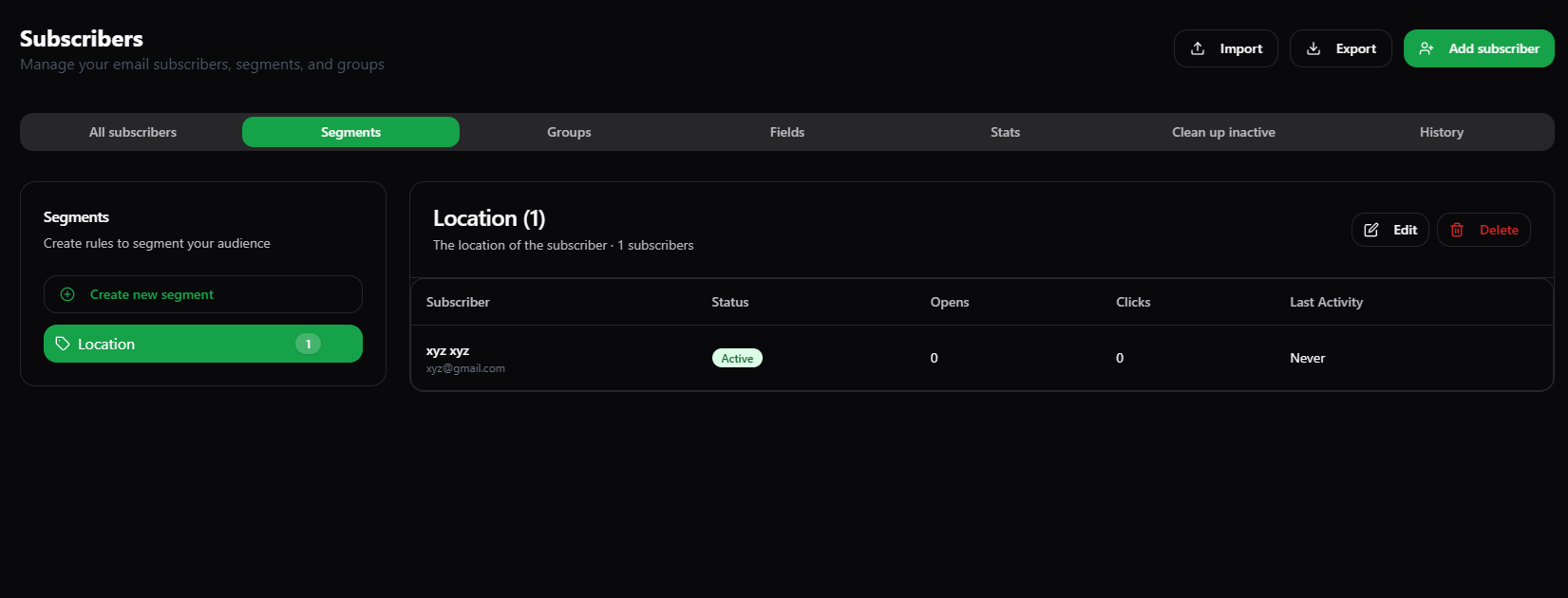 Segment Subscribers Dark