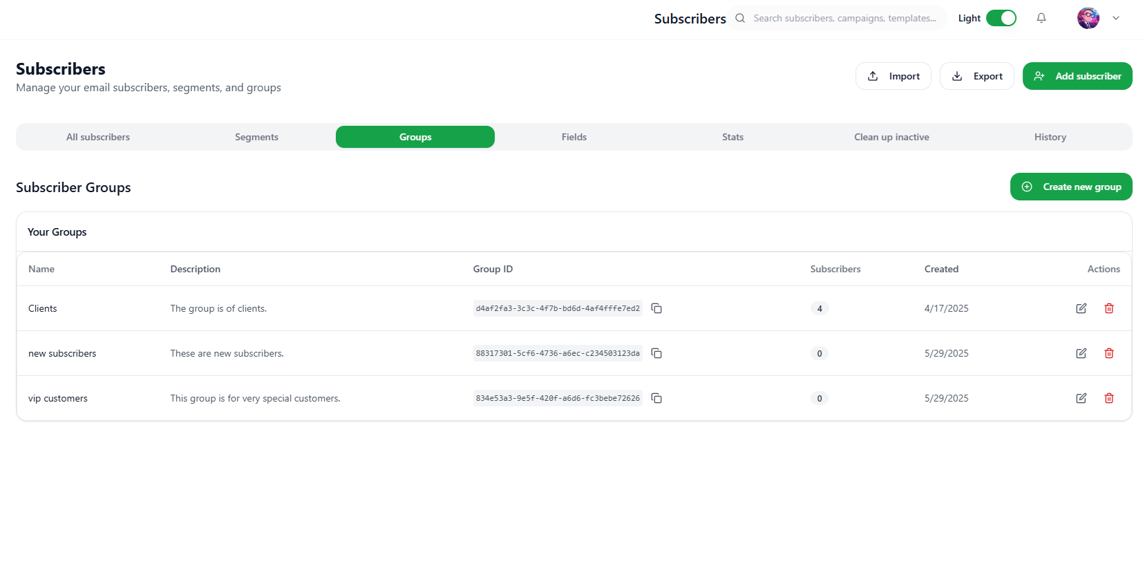 Subscribers Group Light