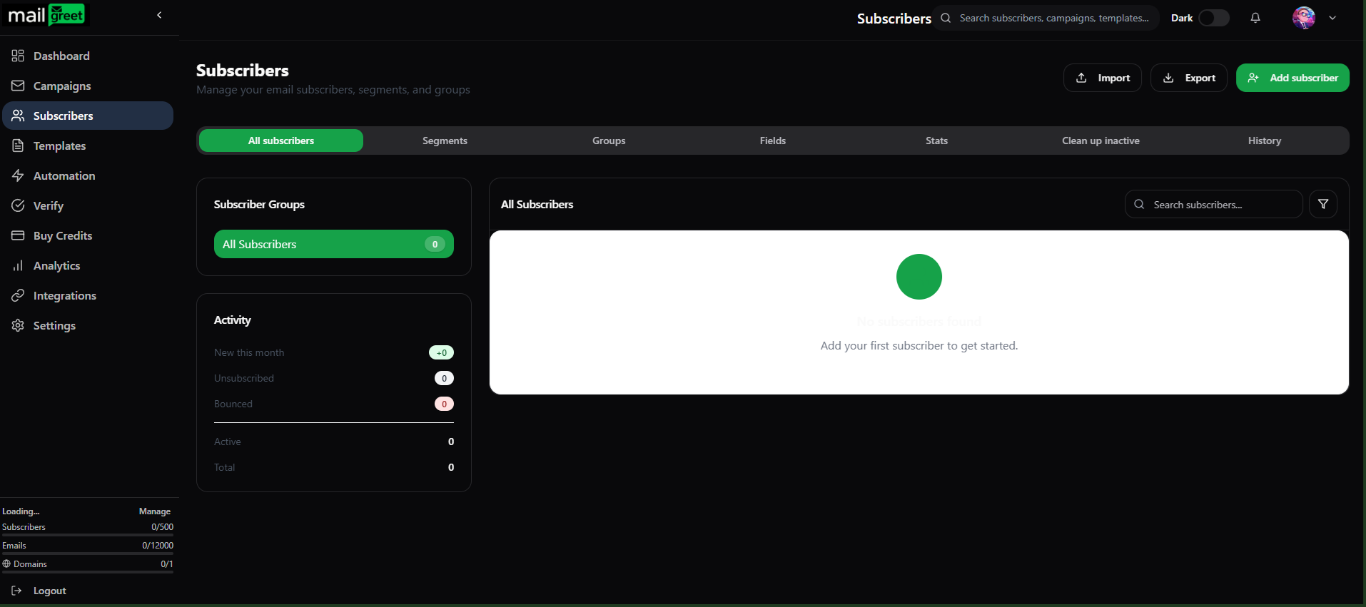 Subscribers Page Dark