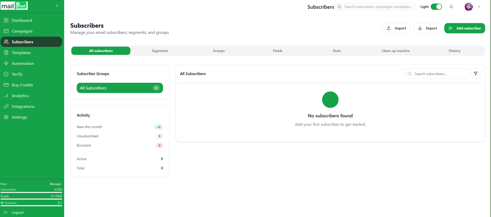 Subscribers Page Light