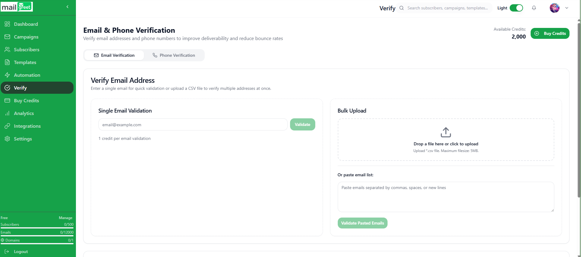 Verify Page After Credits Purchase Light