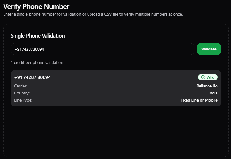 Verify Single Phone Number Dark