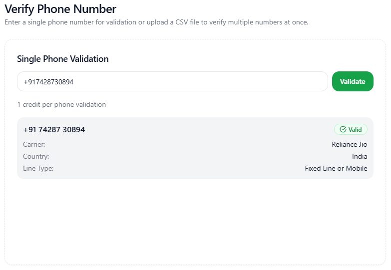 Verify Single Phone Number Light