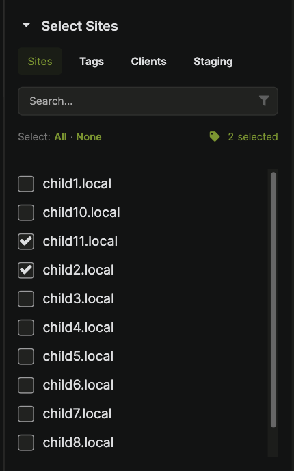 Select Sites metabox with site selection checkboxes
