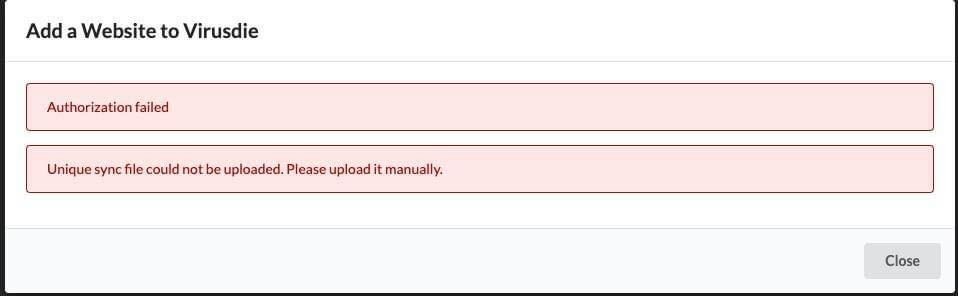 Screenshot showing error message: Unique sync file could not be uploaded