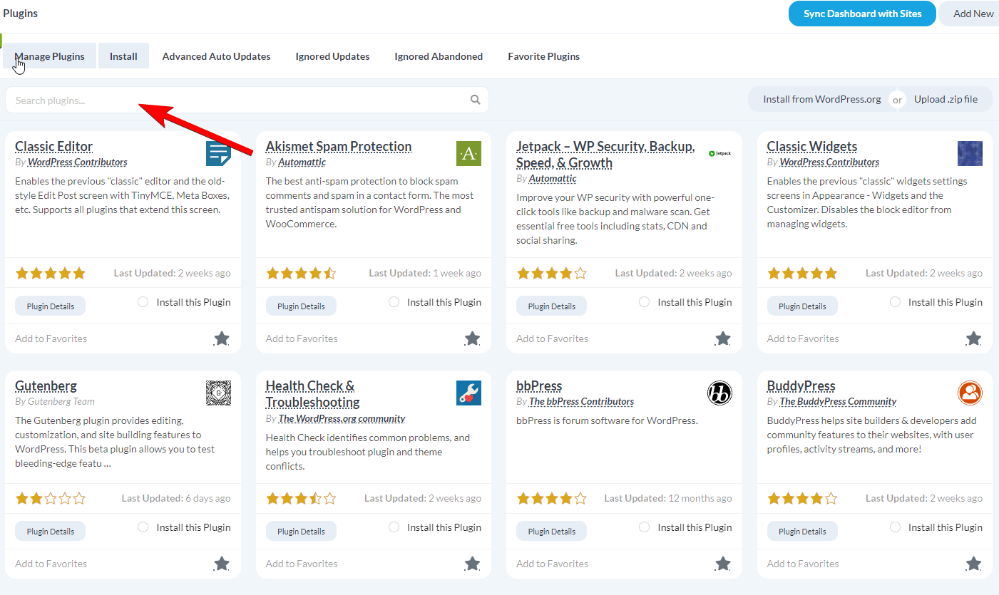 Plugin search field on Install Plugins page