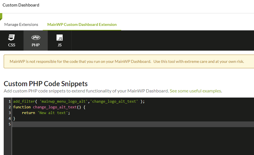 Custom Dashboard extension PHP tab with logo alt text code