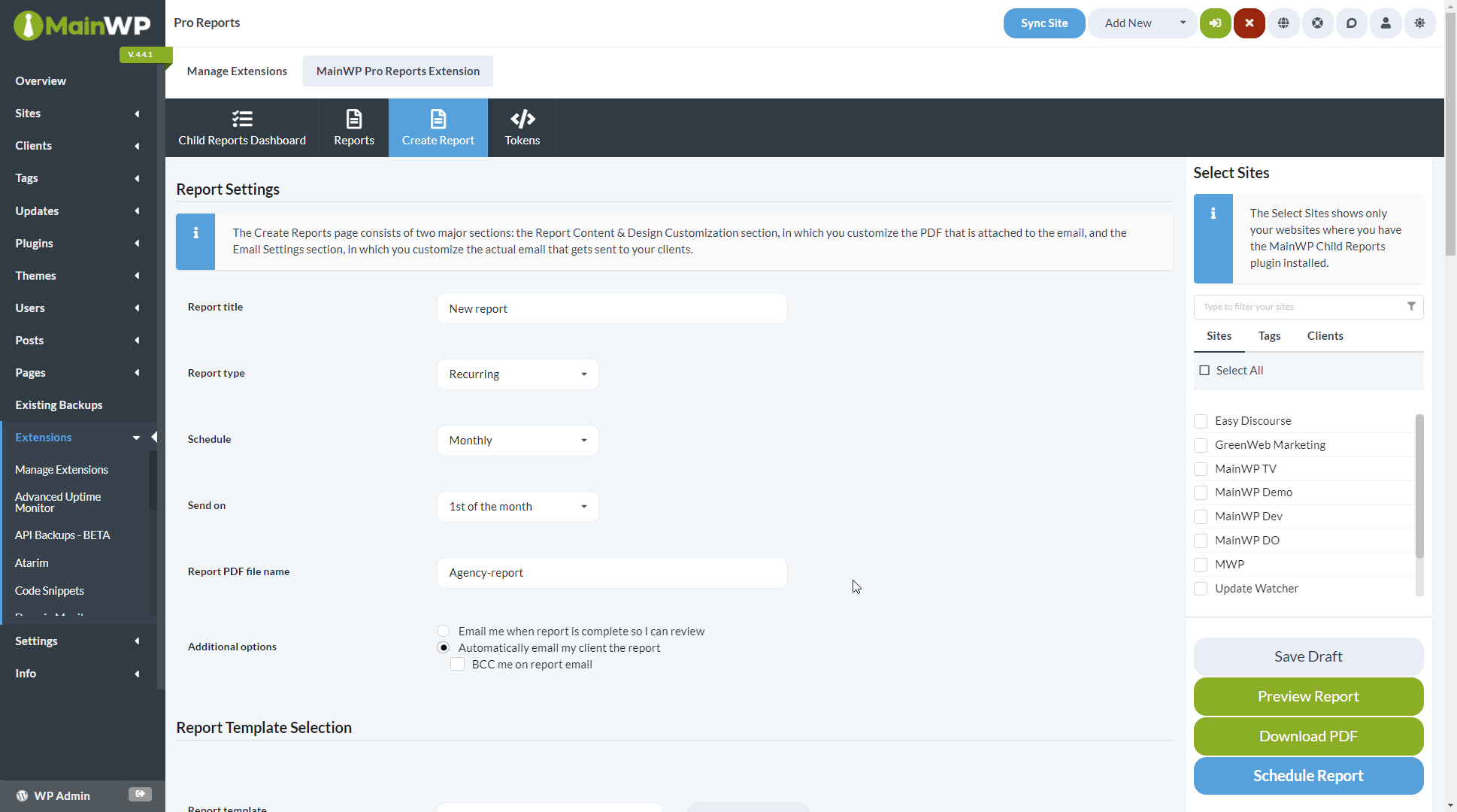 Report site selection