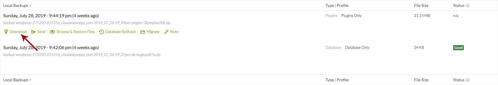 Click the Download action