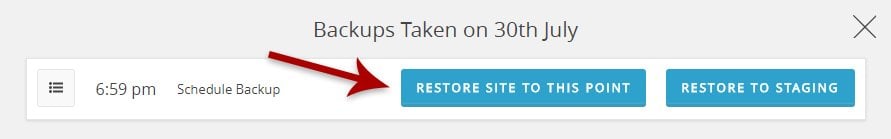 Screenshot of restore preferences with Restore The Site to This Point button