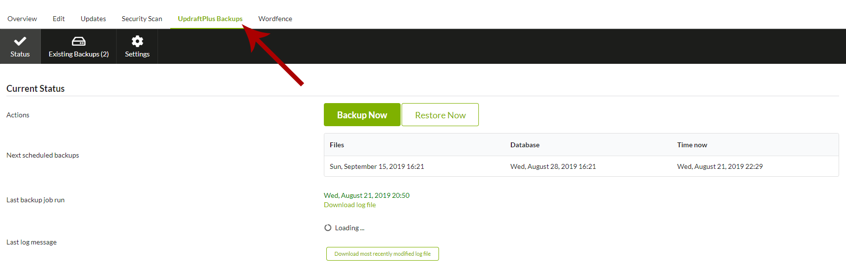 Go to the UpdraftPlus tab