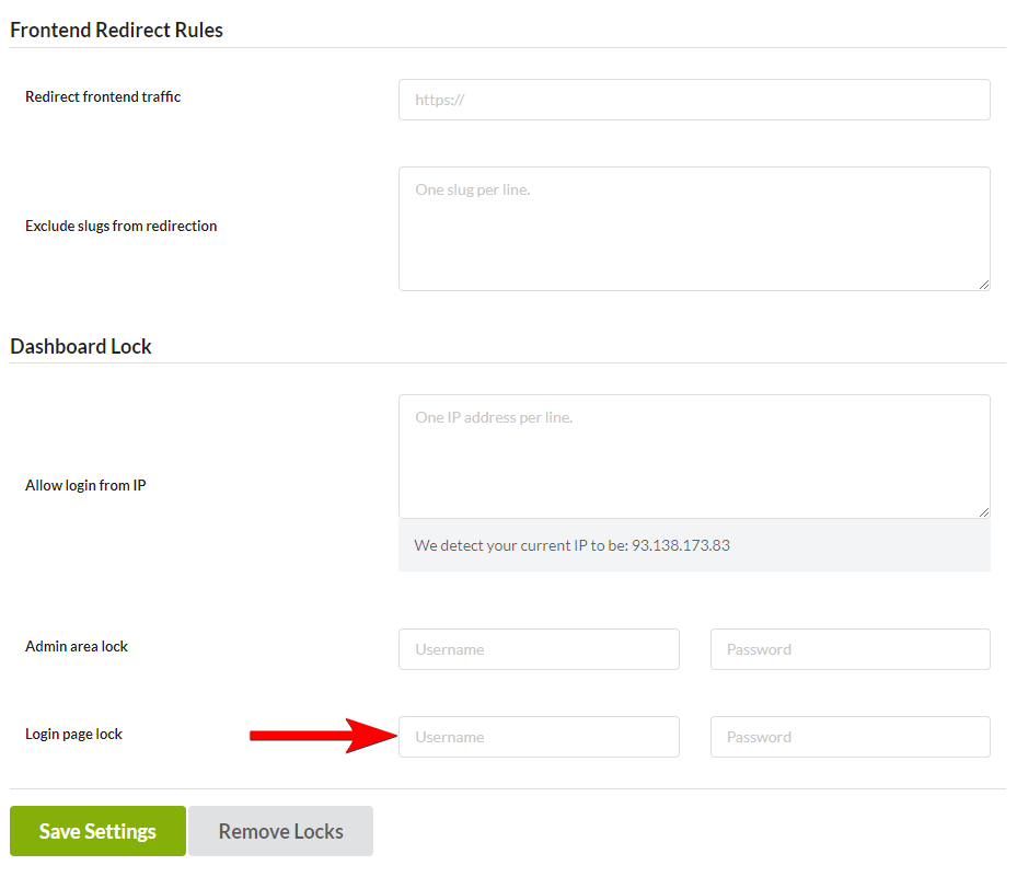 Login page lock settings