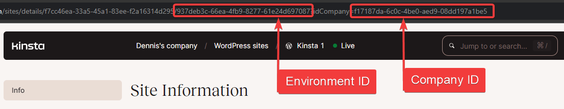 Kinsta Company ID in URL