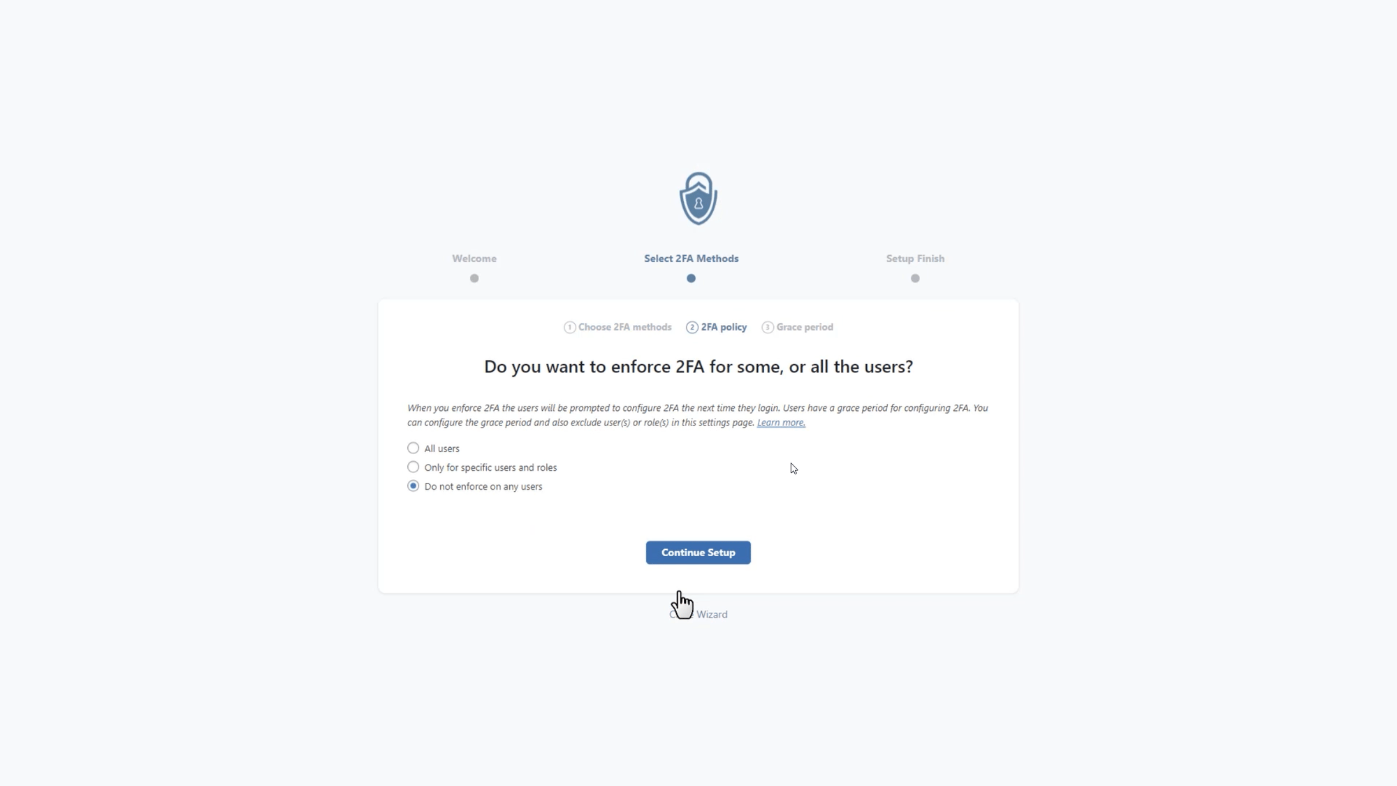 2FA Settings - user selection