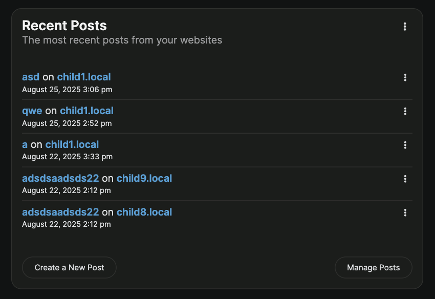 Recent Posts widget with post management actions