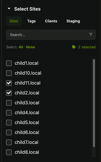 Select Sites metabox with site selection checkboxes