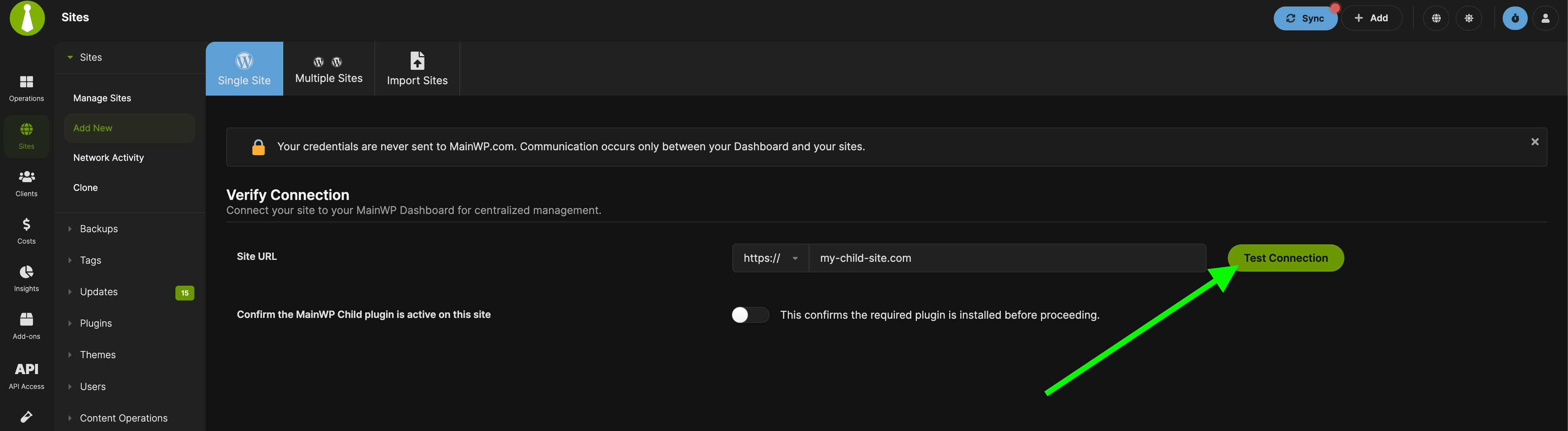 Test Connection button