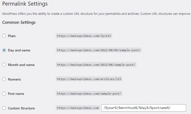 Permalinks settings