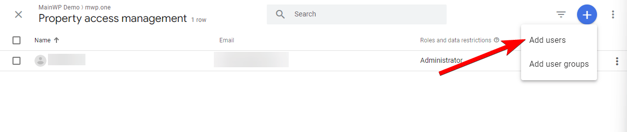 Google Analytics Access Management with Add users button