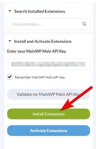 Install Add-ons button on the MainWP Add-ons page