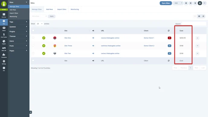 Cost tracker table column