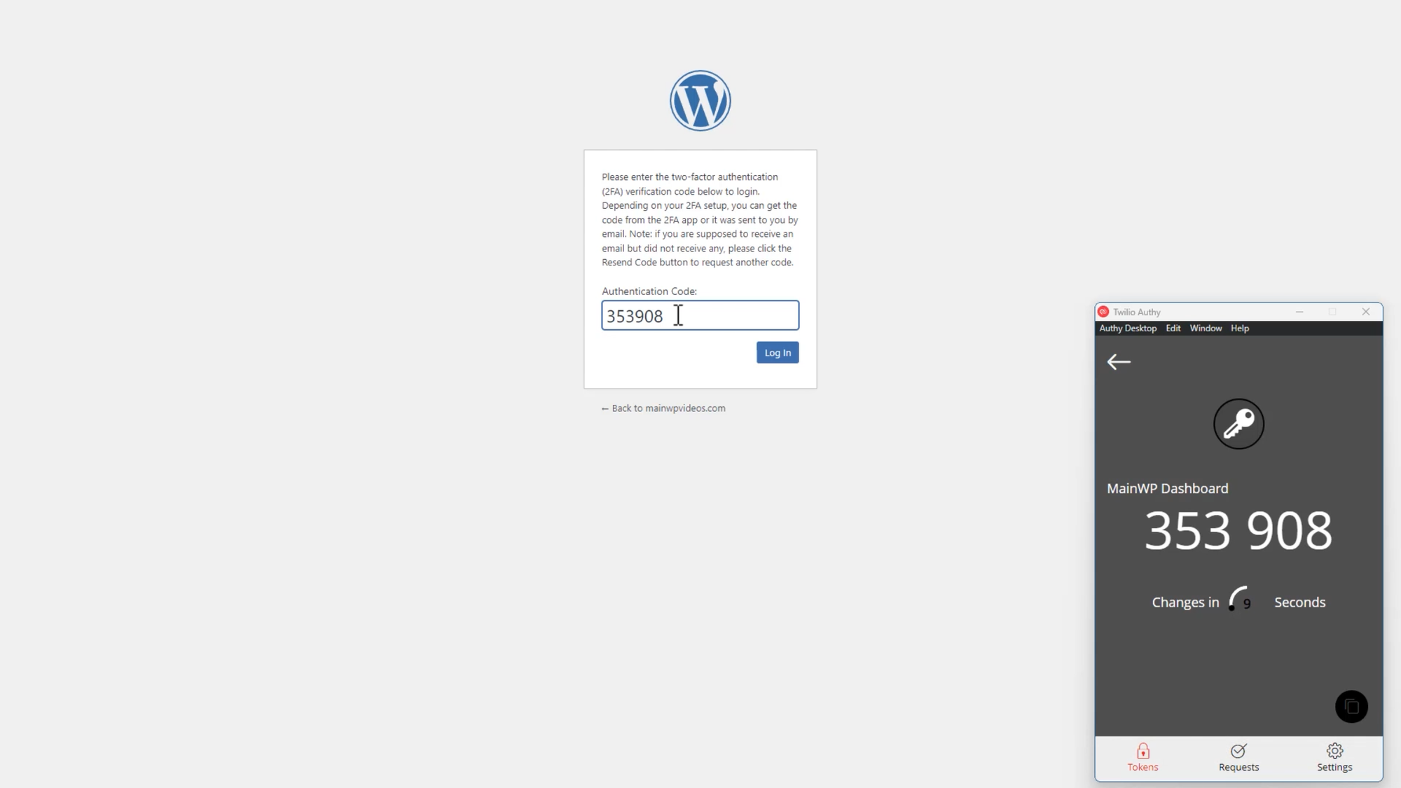 2FA login code