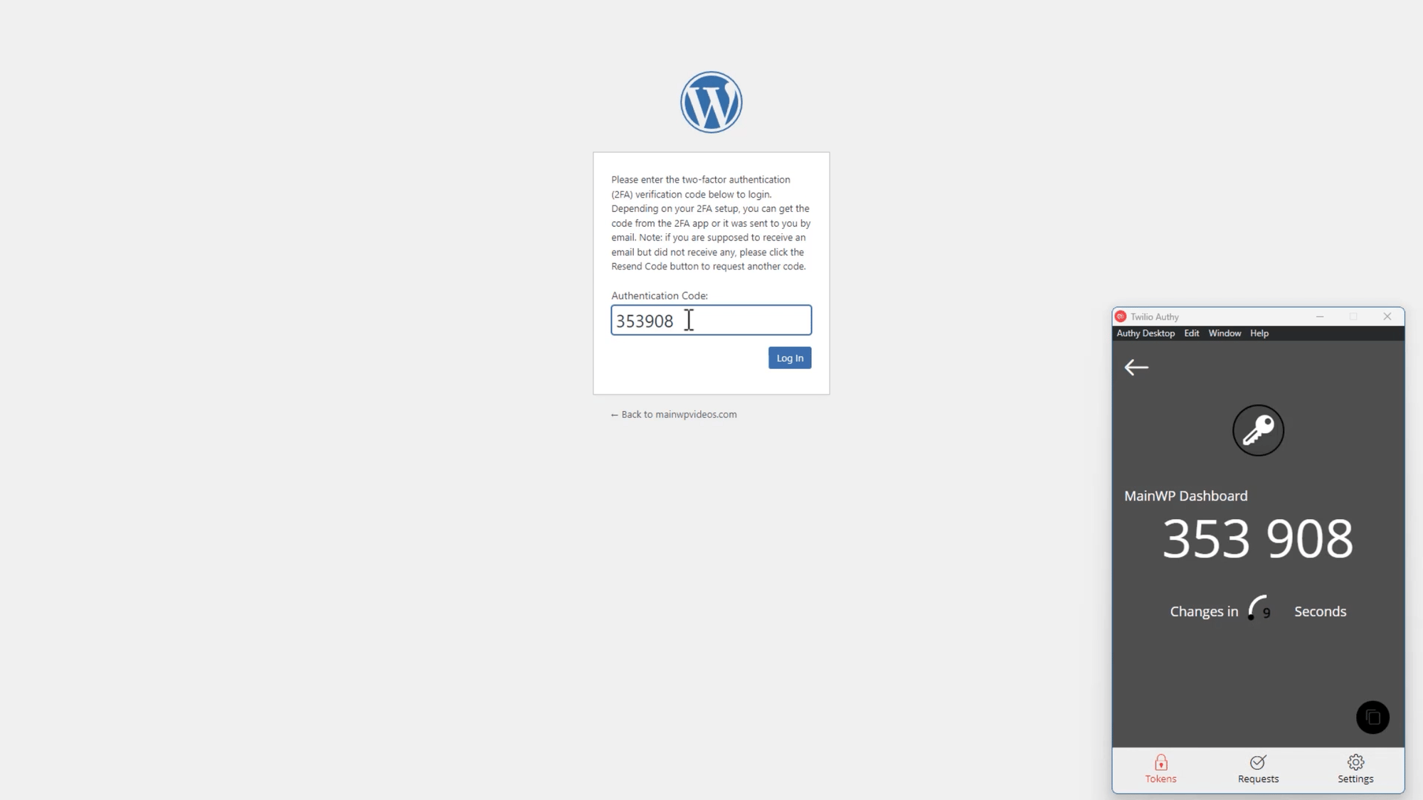 2FA login code