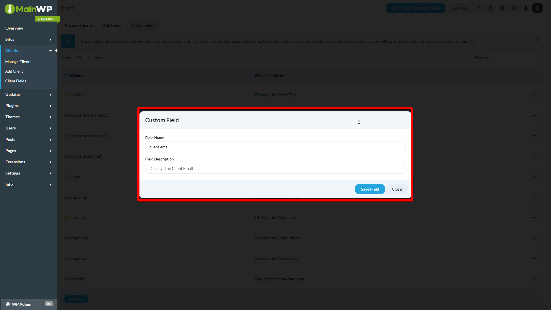 Edit Field form with Field Name and Description fields