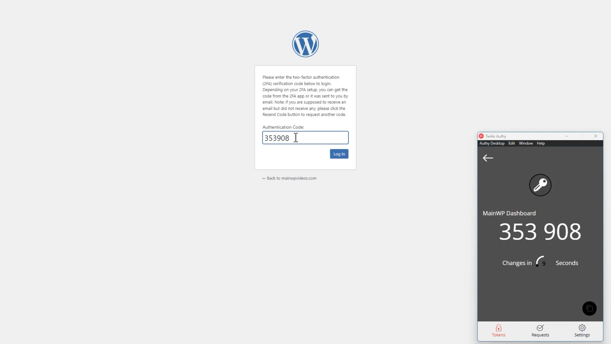 2FA login code