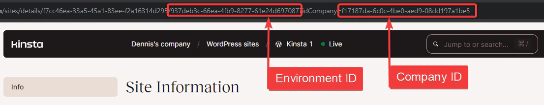 Kinsta Company ID in URL