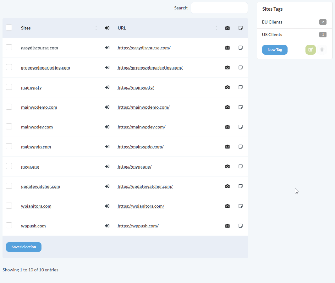 Assign sites to tag