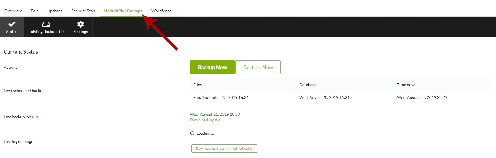 Go to the UpdraftPlus tab