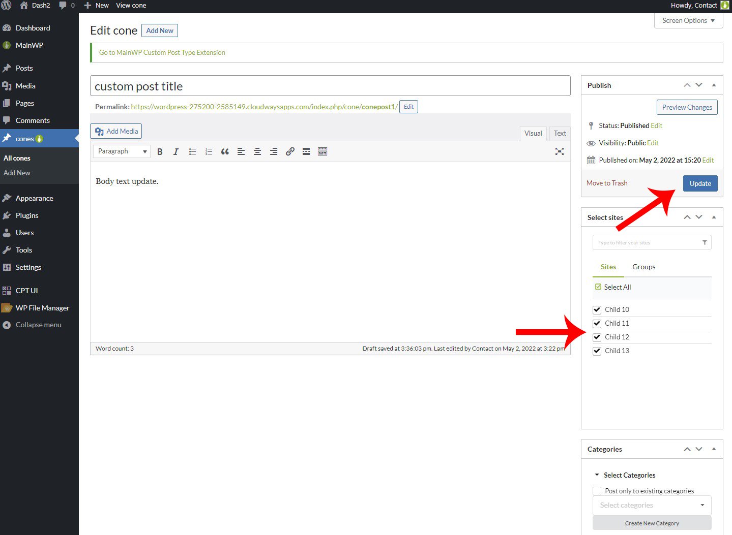 Select Sites metabox for bulk editing custom post types